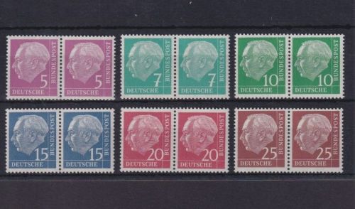 Bund 179y, 181y, 183y-186y postfrisch waagerechte Paare Heuss lumogen