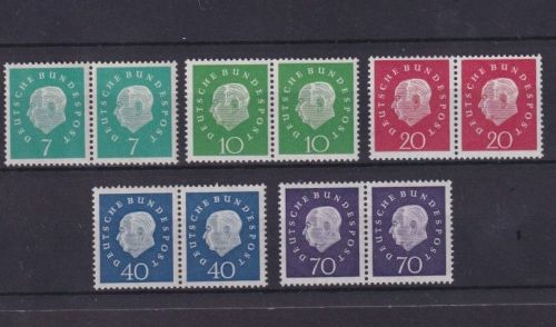 Bund, MiNr. 302-306 waagerechte Paare postfrisch - Heuss III (Heuss Medaillon)