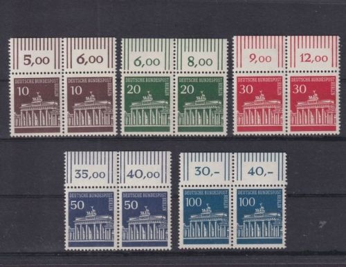 Berlin, Michel Nr. 286-290 Oberrand postfrisch - waagerechte Paare - Brandenburger Tor