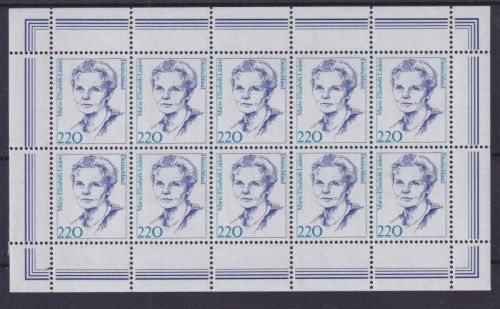 Bund 1940 Zehnerbogen postfrisch 10er-Bogen - Marie-Elisabeth Lüders (1878-1966), Politikerin