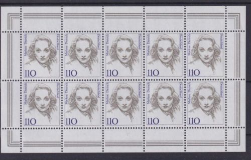Bund 1939 postfrisch Zehnerbogen 10er-Bogen- Marlene Dietrich (1901-1992), Filmschauspielerin und Sängerin