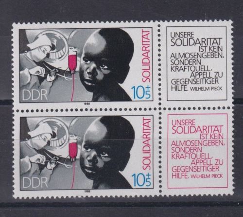 DDR, MiNr. 3202 a+b Zusammendruck mit Zierfeld postfrisch - Internationale Solidarität