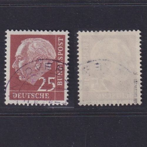 Bund 186 y gestempelt, geprüft Schlegel BPP - 25 Pf. Heuss lumogen