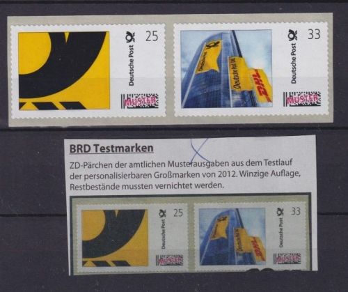 BRD Testmarken 2012 MUSTER Paar Deutsche Post 25+33 Posthorn Posttower DHL **