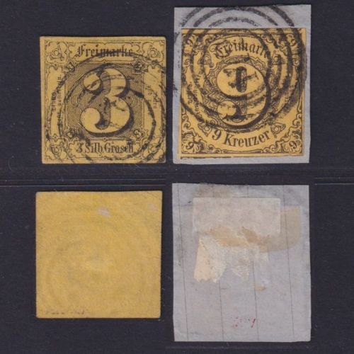 Thurn & Taxis 1852 - MiNr. 6+10 gestempelt Vierringstempel 3 Sgr 9 Kr Briefstück