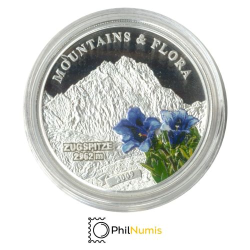 Palau 5 Dollar 2009 - Mountains & Flora - Zugspitze mit Enzian - Silber PP