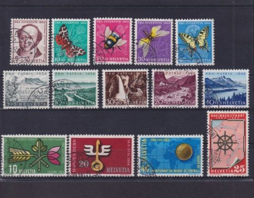 Schweiz Jahrgang 1954 gestempelt komplett, 593-596, 597-601, 602-606