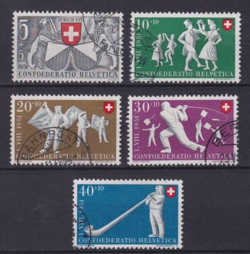 Schweiz MiNr. 555-559 gestempelt | Pro Patria 1951 komplett