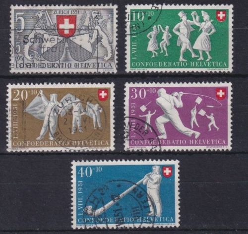 Schweiz MiNr. 555-559 gestempelt | Pro Patria 1951 komplett