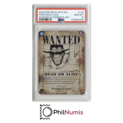 One Piece Portgas D. Ace · OP13-119 Wanted Alternate Art PSA 10