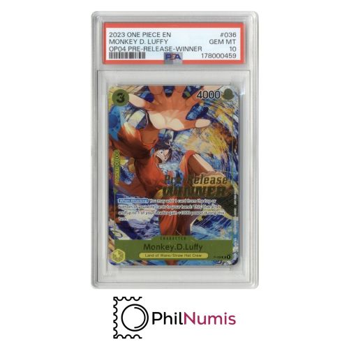 One Piece Monkey D. Luffy · P-036 Pre-Release Winner PSA 10 | OP-04 2023