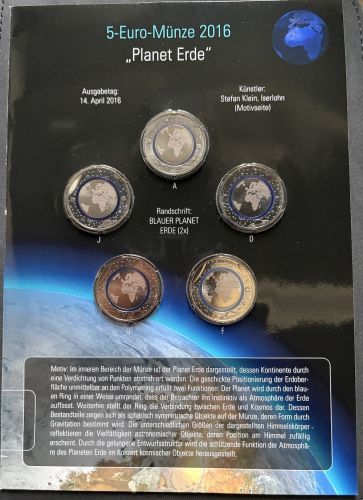 5 x 5 EURO 2016 ADFGJ - Blauer Planet Erde - in dekorativem Blister