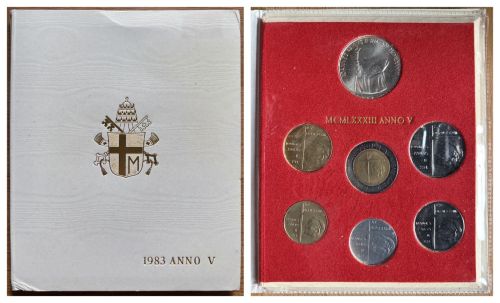 Vatikan KMS 1983 - Papst Johannes Paul II. ,Anno V 1000 Lire Silber stgl. Folder