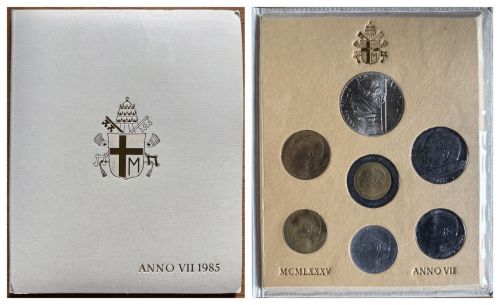 Vatikan KMS 1985 - Papst Johannes Paul II. ,Anno VII 1000 Lire Silber stgl. Folder