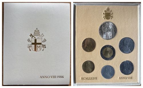 Vatikan KMS 1986 - Papst Johannes Paul II. ,Anno VIII 1000 Lire Silber stgl. Folder