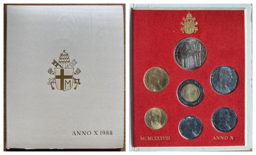 Vatikan KMS 1988 - Papst Johannes Paul II. ,Anno X 1000 Lire Silber stgl. Folder