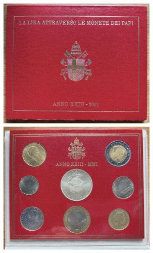 Vatikan KMS 2001 Papst Johannes Paul II. letzter Lire Satz 1000 Lire Silber