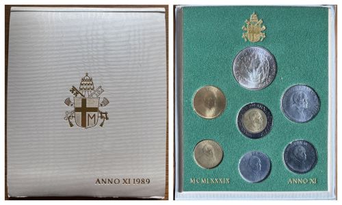 Vatikan KMS 1989 - Papst Johannes Paul II. ,Anno XI 1000 Lire Silber stgl. Folder