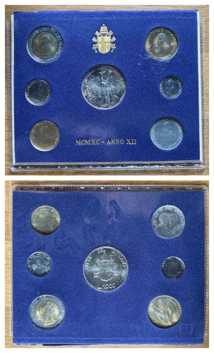 Vatikan KMS 1990 - Papst Johannes Paul II. ,Anno V 1000 Lire Silber stgl. Folder