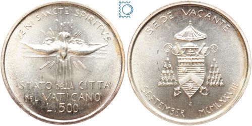 Vatikan, Vatikanstadt, 500 Lire 1978 - Sede Vacante II - Silber