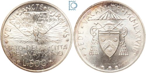 Vatikan, Vatikanstadt, 500 Lire 1978 - Sede Vacante I - Umlaufmünze Silber
