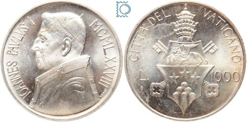 Vatikan 1000 Lire 1978 - Papst Johannes Paul I. - Silber