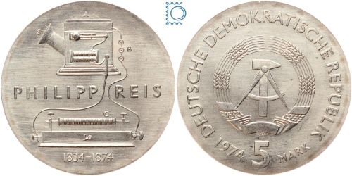 DDR 5 Mark 1974 - Philipp Reis - stempelglanz - J.1550