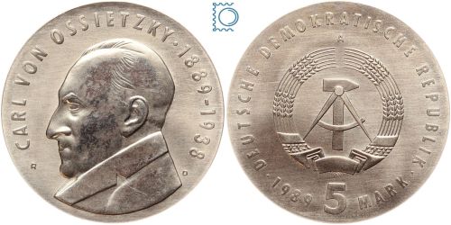 DDR, 5 Mark, 1985, Carl von Ossietzky, stempelglanz - J.1628