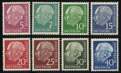 Bund, Michel Nr. 179y, 181y, 183y-186y, 259y, 260y postfrisch - Heuss lumogen