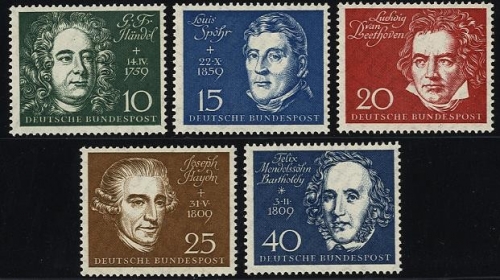 Bund, Michel Nr. 315-319 postfrisch - Einzelmarken Beethoven Block