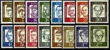 Bund, Michel Nr. 347-362 y postfrisch - Bedeutende Deutsche