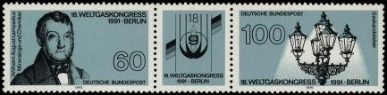 Bund, Michel Nr. 1537-1538 Dreierstreifen postfrisch - Weltgaskongress Berlin 1991