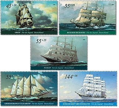 Bund, Michel Nr. 2464-2468 postfrisch - Für die Jugend 2005: Großsegler Segelschiffe