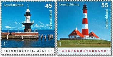 Bund, Michel Nr. 2473-2474 postfrisch - Leuchttürme: Brunsbüttel, Mole 1 + Westerheversand