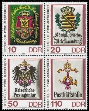 DDR, MiNr. 3306-3309 Viererblock postfrisch - Historische Posthausschilder