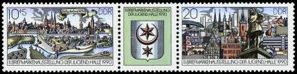 DDR, MiNr. 3338-3339 Dreierstreifen postfrisch - Briefmarkenausstellung der Jugend Halle 1990