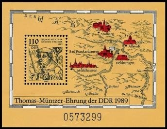 DDR, Block 97 postfrisch - 500. Geburtstag von Thomas Müntzer