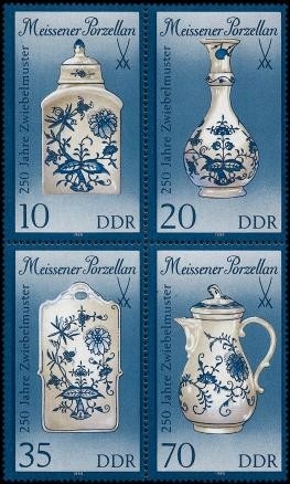 DDR, MiNr. 3241 II-3244 II Viererblock postfrisch - Meissener Porzellan Zwiebelmuster