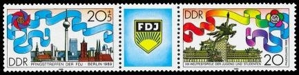 DDR, MiNr. 3248-3249 Dreierstreifen postfrisch - FDJ & Weltjugendspiele 1989