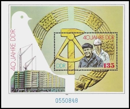 DDR, Block 100 postfrisch - 40 Jahre DDR
