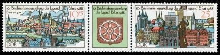 DDR, MiNr. 3173/3175 Dreierstreifen postfrisch - Briefmarkenausstellung 1988