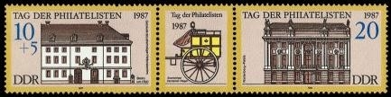 DDR, MiNr. 3118-3119 Dreierstreifen postfrisch - Tag der Philatelisten 1987