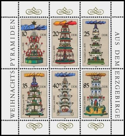 DDR, MiNr. 3134-3139 Kleinbogen postfrisch - Weihnachtspyramiden aus dem Erzgebirge