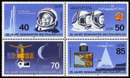 DDR, MiNr. 3005-3008 Viererblock postfrisch - 25 Jahre bemannter Weltraumflug