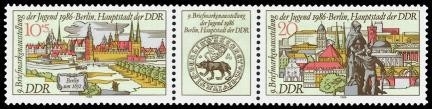 DDR, MiNr. 3030-3031 Dreierstreifen postfrisch - Briefmarkenausstellung der Jugend 1986