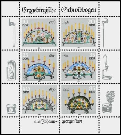 DDR, MiNr. 3057-3062 Kleinbogen postfrisch - Erzgebirgische Schwibbogen