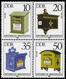 DDR, MiNr. 2924-2927 Viererblock postfrisch - Historische Briefkästen