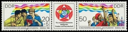 DDR, MiNr. 2959-2960 Dreierstreifen postfrisch - Weltspiele der Jugend 1985