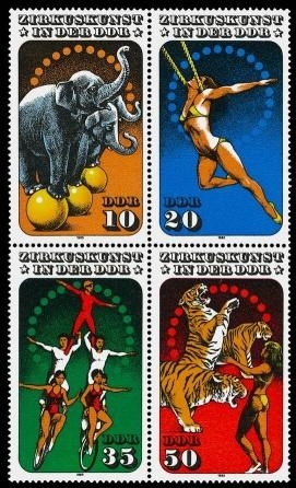 DDR, MiNr. 2983-2986 Viererblock postfrisch - Zirkuskunst in der DDR (II)