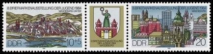 DDR, MiNr. 2903-2904 Dreierstreifen postfrisch - Briefmarkenausstellung der Jugend Magdeburg 1984